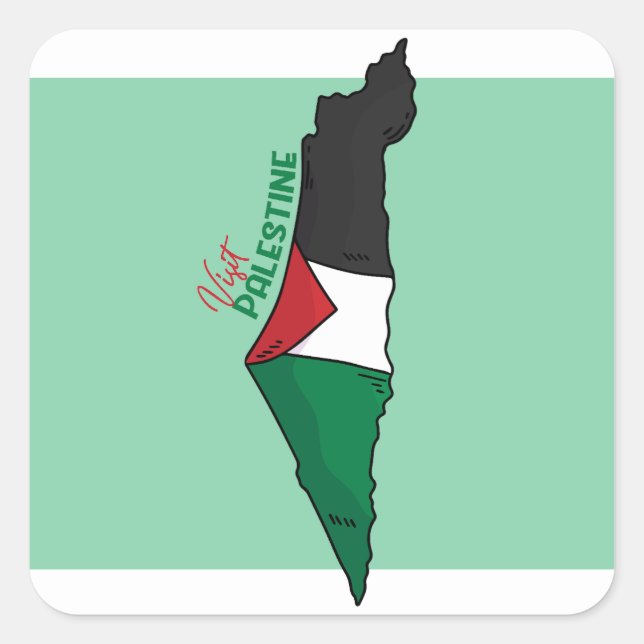 Palestine flag inside its map, Visit Palestine Square Sticker (Front)