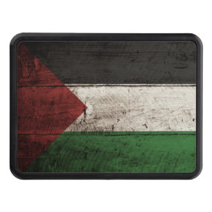 Palestine Flag on Old Wood Grain Trailer Hitch Cover