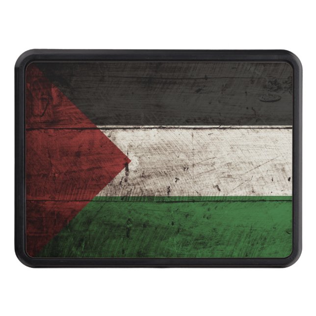 Palestine Flag on Old Wood Grain Trailer Hitch Cover (Front)