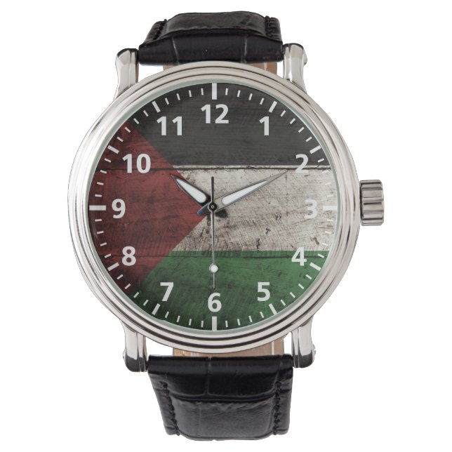 Palestine Flag on Old Wood Grain Watch (Front)