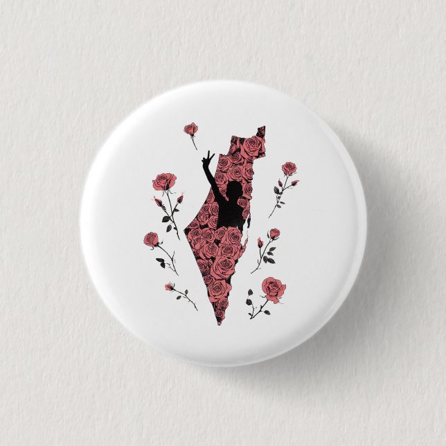 palestine floral map 1 inch round button (Front)