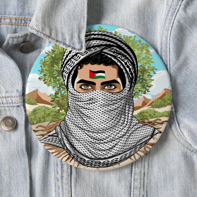 Palestine Freedom Fighter Portrait 6 Inch Round Button (In Situ)