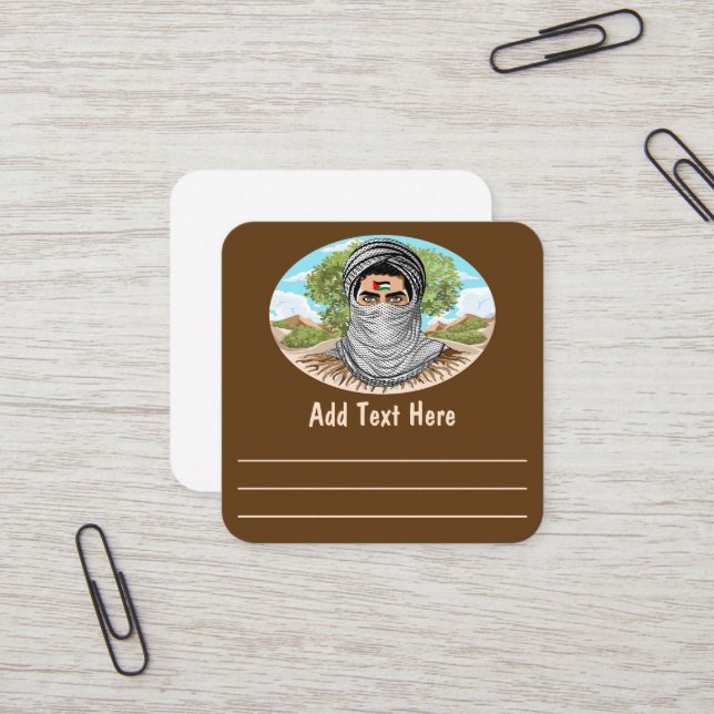 Palestine Freedom Fighter Portrait Square Business Card (Front/Back In Situ)