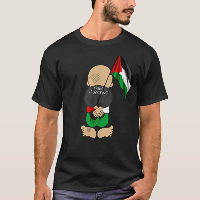 Palestine  Handala holding Palestinian Flag  Free  T-Shirt (Front)