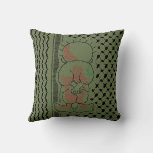 Palestine Handala Kufiya Pattern Olive Green Throw Pillow
