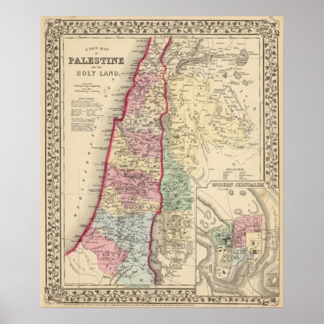 Palestine, Jerusalem Map by Mitchell Poster (Front)