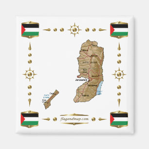 Palestine Map + Flags Magnet