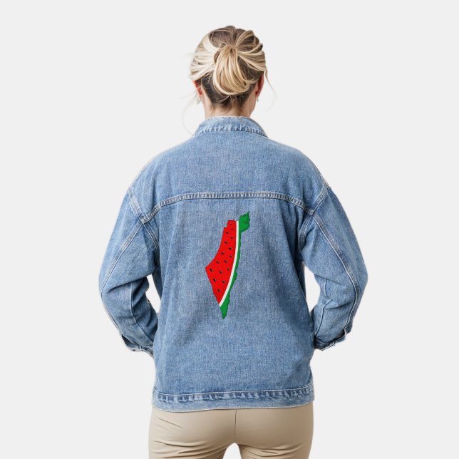 Palestine Map Watermelon Symbol of freedom Denim Jacket (Model)