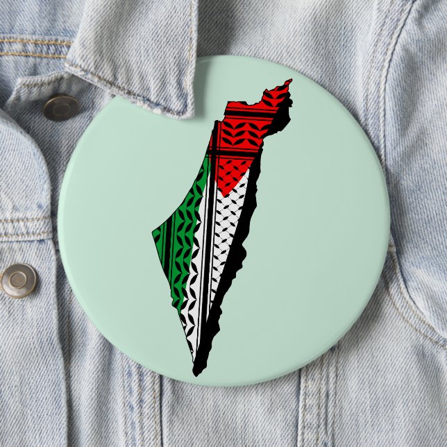 Palestine Map whith Flag and Keffiyeg Pattern 6 Inch Round Button (In Situ)
