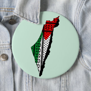 Palestine Map whith Flag and Keffiyeg Pattern 6 Inch Round Button