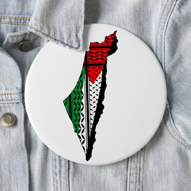 Palestine Map whith Flag and Keffiyeg Pattern 6 Inch Round Button (In Situ)