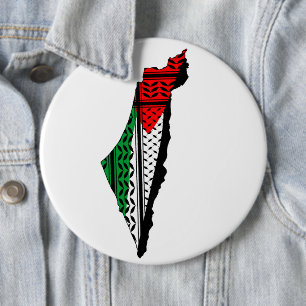 Palestine Map whith Flag and Keffiyeg Pattern 6 Inch Round Button
