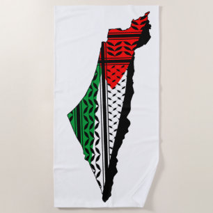 Palestine Map whith Flag and Keffiyeg Pattern Beach Towel
