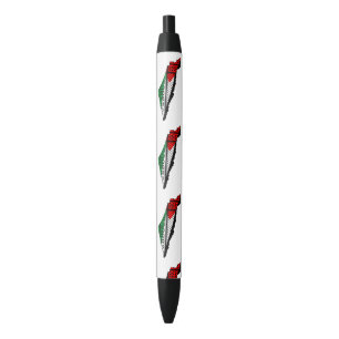 Palestine Map whith Flag and Keffiyeg Pattern Black Ink Pen