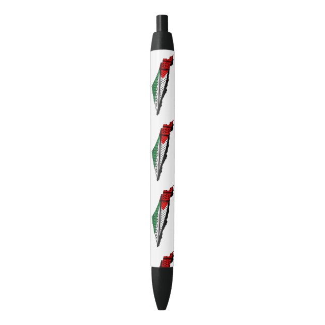 Palestine Map whith Flag and Keffiyeg Pattern Black Ink Pen (Front Vertical)