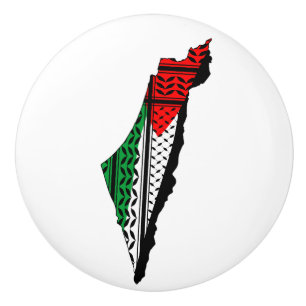 Palestine Map whith Flag and Keffiyeg Pattern Ceramic Knob