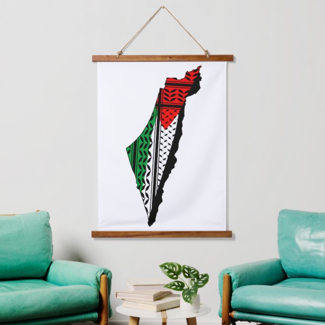 Palestine Map whith Flag and Keffiyeg Pattern Hanging Tapestry (Living Room)