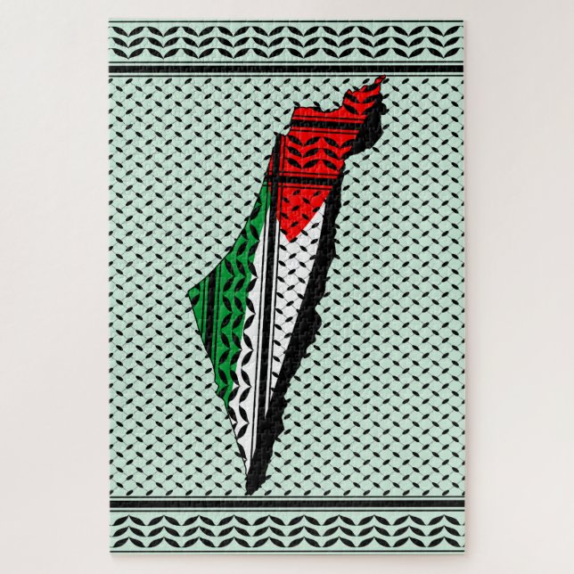 Palestine Map whith Flag and Keffiyeg Pattern Jigsaw Puzzle (Vertical)