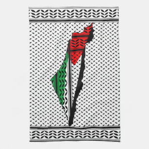 Palestine Map whith Flag and Keffiyeg Pattern Kitchen Towel