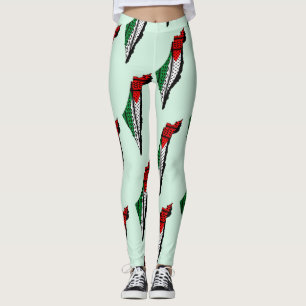 Palestine Map whith Flag and Keffiyeg Pattern Leggings