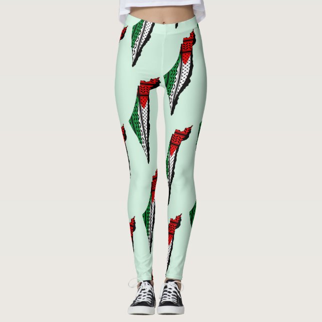 Palestine Map whith Flag and Keffiyeg Pattern Leggings (Front)