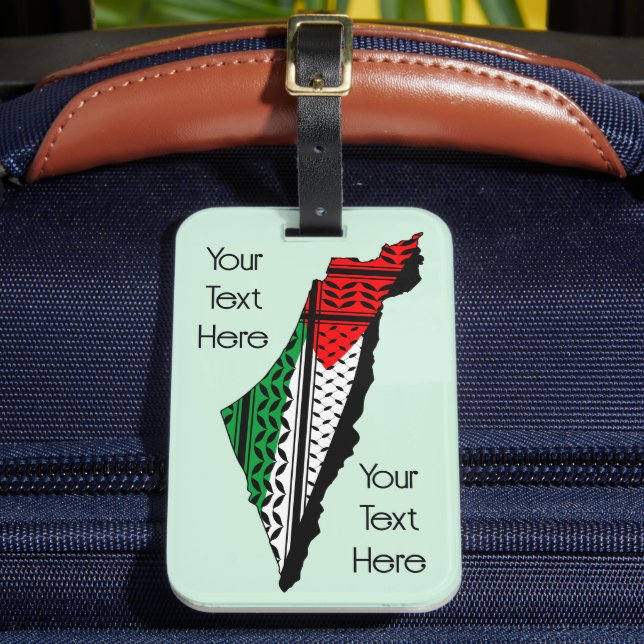 Palestine Map whith Flag and Keffiyeg Pattern Luggage Tag (Front Insitu 2)