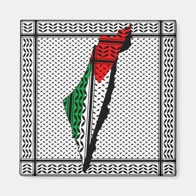 Palestine Map whith Flag and Keffiyeg Pattern Magnet (Front)