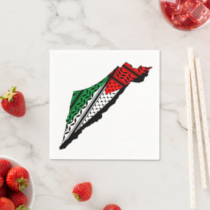 Palestine Map whith Flag and Keffiyeg Pattern Napkin