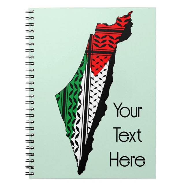 Palestine Map whith Flag and Keffiyeg Pattern Notebook (Front)