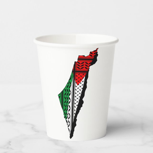 Palestine Map whith Flag and Keffiyeg Pattern Paper Cups (Left)