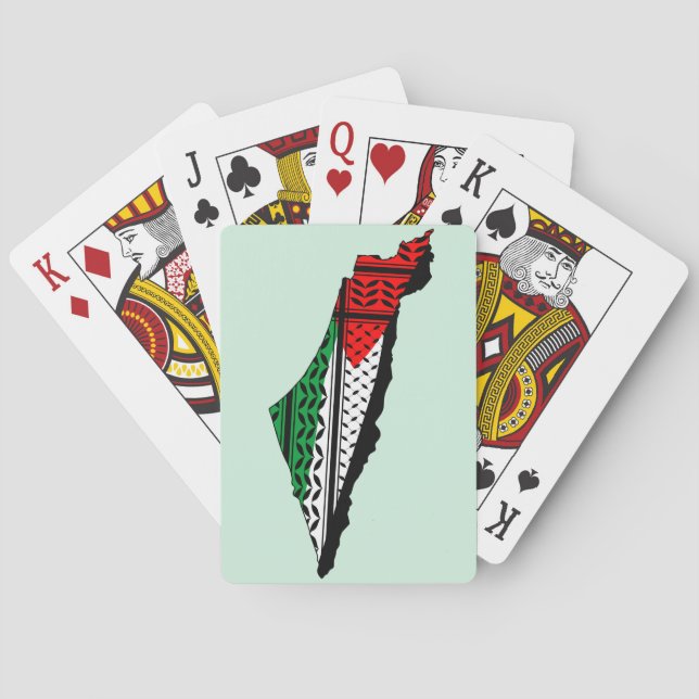 Palestine Map whith Flag and Keffiyeg Pattern Playing Cards (Back)