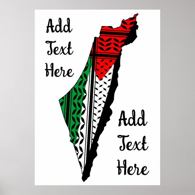 Palestine Map whith Flag and Keffiyeg Pattern Poster (Front)