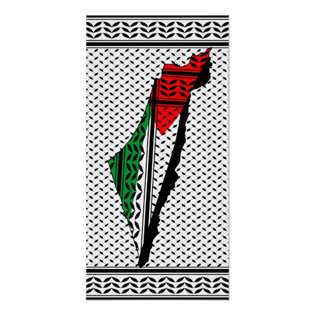 Palestine Map whith Flag and Keffiyeg Pattern Poster (Front)