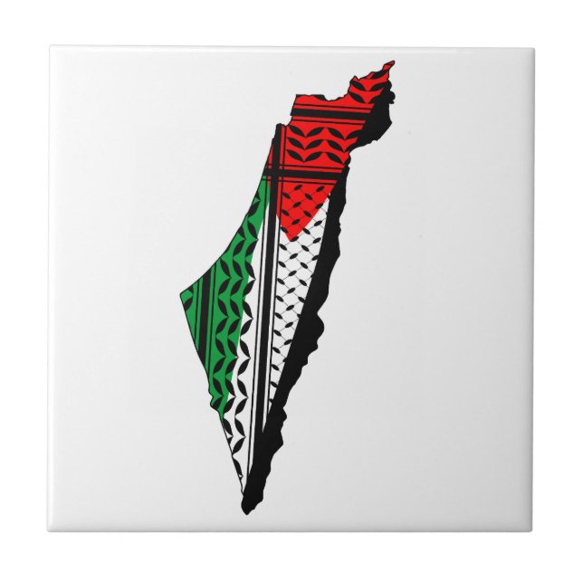 Palestine Map whith Flag and Keffiyeg Pattern Tile (Front)