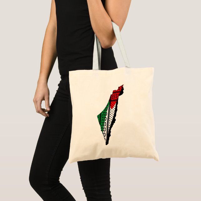 Palestine Map whith Flag and Keffiyeg Pattern Tote Bag (Front (Product))