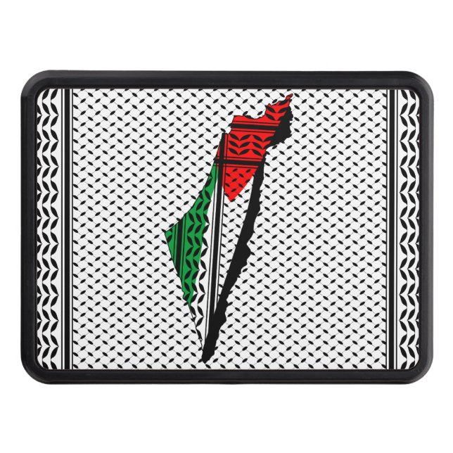 Palestine Map whith Flag and Keffiyeg Pattern Trailer Hitch Cover (Front)