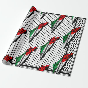 Palestine Map whith Flag and Keffiyeg Pattern Wrapping Paper