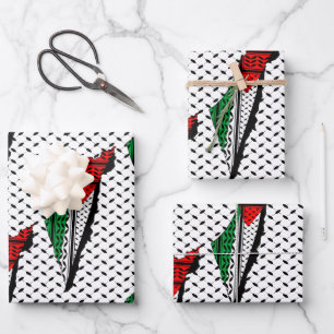 Palestine Map whith Flag and Keffiyeg Pattern Wrapping Paper Sheet