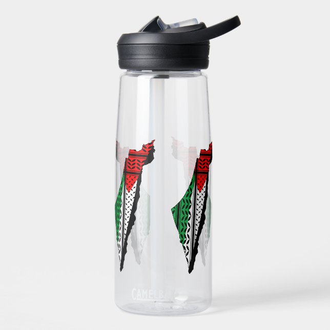 Palestine Map whith Flag and Keffiyeh Pattern Water Bottle (Left)