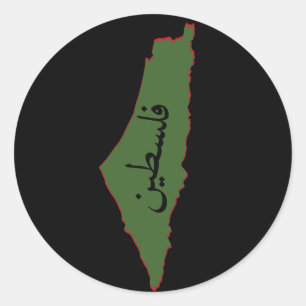palestine map with palestine word in arabic  classic round sticker