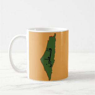 palestine map with palestine word in arabic  coffee mug