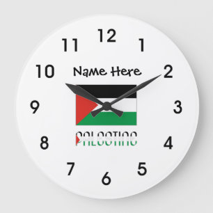 Palestine Palestinian Flag Black Personalization  Large Clock