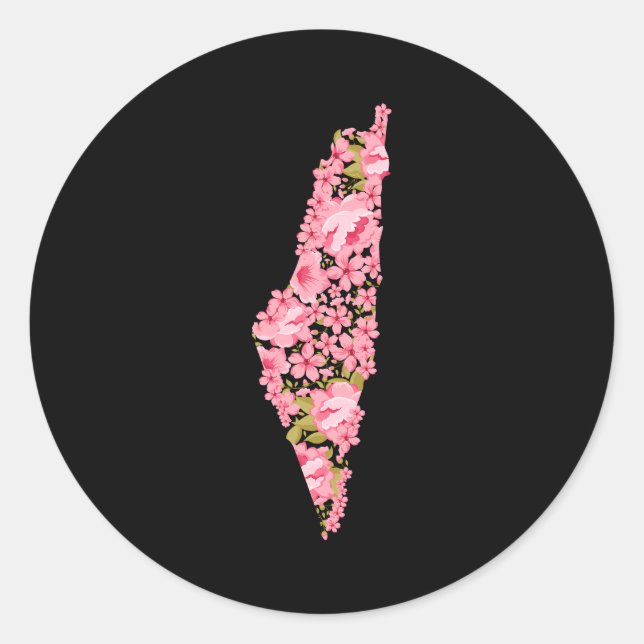 Palestine Palestinian Flowered Map Classic Round Sticker (Front)