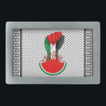 Palestine resistance fist on Watermelon Belt Buckle<br><div class="desc">Palestine Flag on Revolution Fist Symbol of freedom coming out from a Watermelon. In occupied Palestine, watermelon is a symbol of resistance. With its colours mirroring the Palestinian flag, the fruit can be seen from the stone walls of Gaza to the galleries of Ramallah, hinting at the political history of...</div>