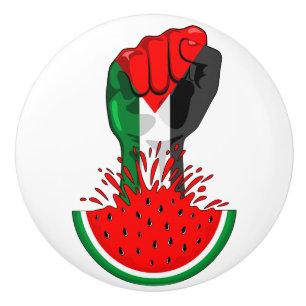 Palestine resistance fist on Watermelon Ceramic Knob