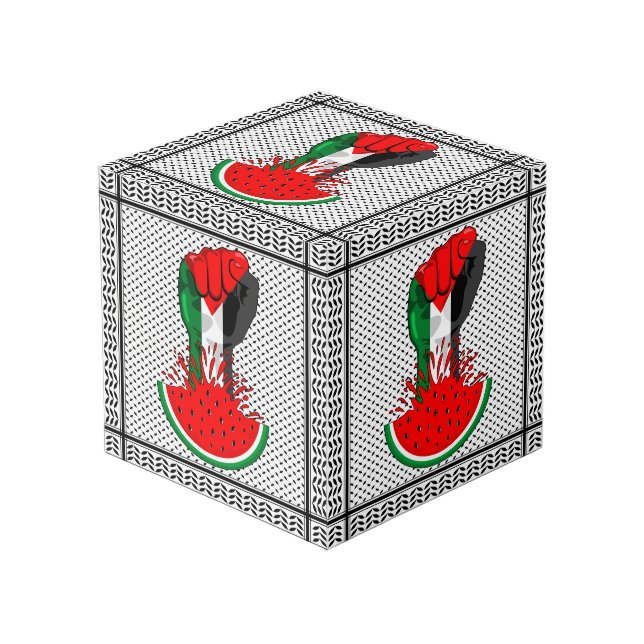 Palestine resistance fist on Watermelon Cube (Front Angled)
