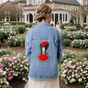 Palestine resistance fist on Watermelon Denim Jacket