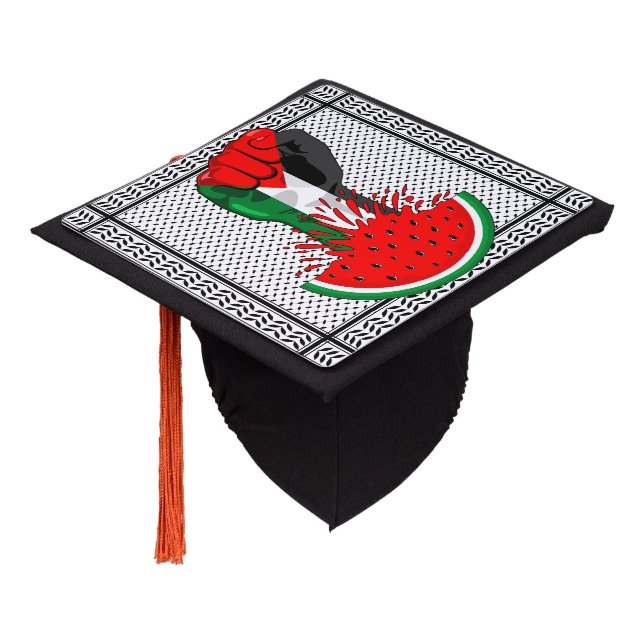 Palestine resistance fist on Watermelon Graduation Cap Topper (Angled)