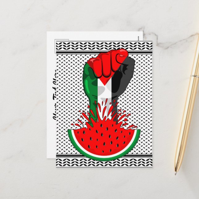 Palestine resistance fist on Watermelon Holiday Postcard (Front/Back In Situ)