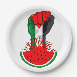 Palestine resistance fist on Watermelon Paper Plate